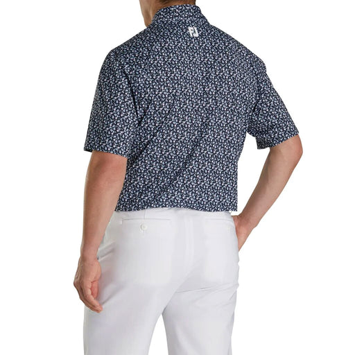 FootJoy Lisle Flower Print Self Collar Nvy  M Polo