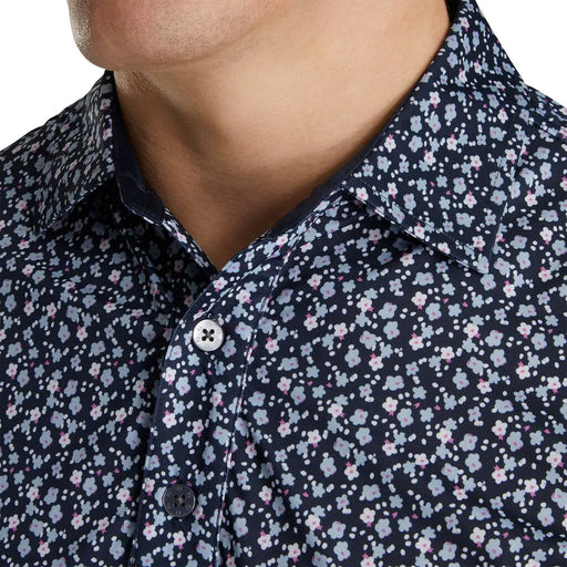 FootJoy Lisle Flower Print Self Collar Nvy  M Polo