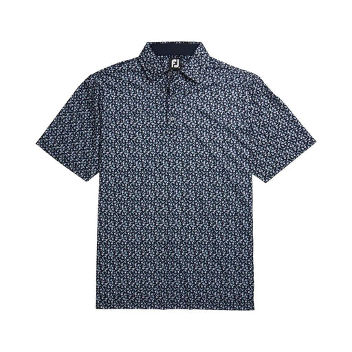 FootJoy Lisle Flower Print Self Collar Nvy  M Polo