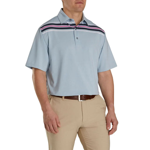 FootJoy Lisle Chest Blue Stripe Self Collar M Polo