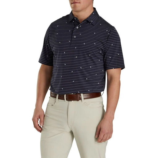 FootJoy Lisle Stripe Self Collar Navy Mens Polo