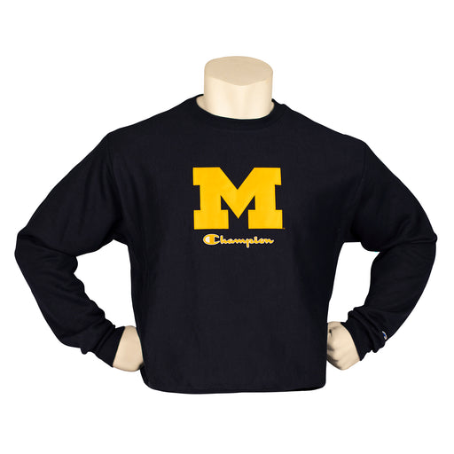 Champion UofM Rev Weave Mens Crewneck Sweatshirt - Navy Block M/XXL