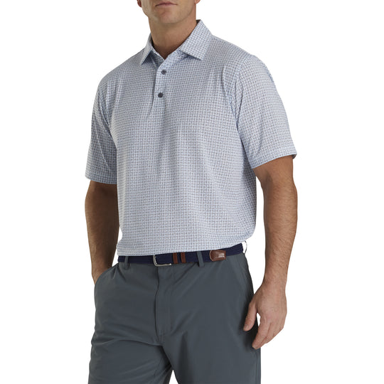 FootJoy Lisle Open Weave Print Self Collar White Mens Golf Polo