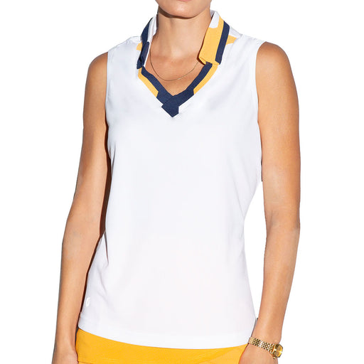 GGBlue Jasmine V-Neck Womens Sleeveless Golf Polo - WHITE/NAVY 4502/XL