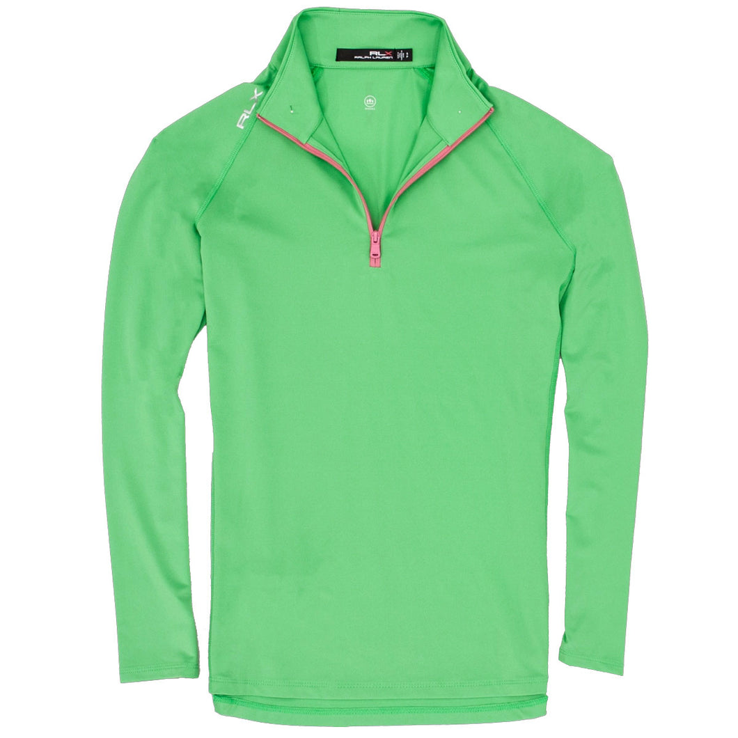 RLX UV Protect Green Womens 1/4 Zip Golf Pullover - Forc Grn/Pnk/L