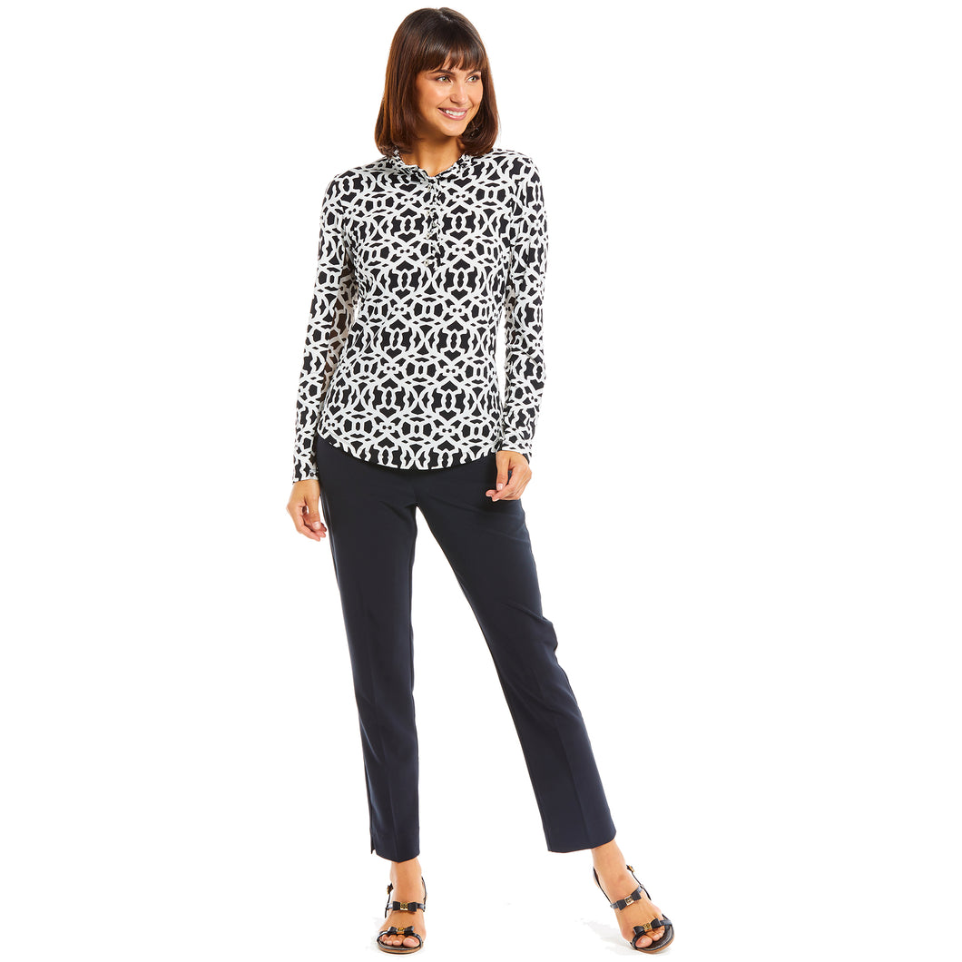 Gottex Zip Mock Womens Long Sleeve Sun Shirt - Black Lattice/L