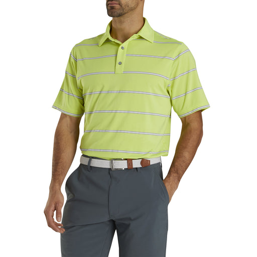 FootJoy Lisle Open Stripe Lime Mens Golf Polo - Lime/XXL