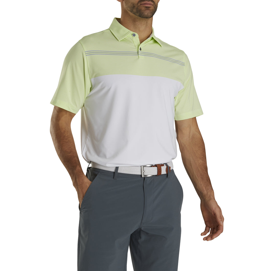 FootJoy Lisle Engineered Pinstr Wht Mens Golf Polo