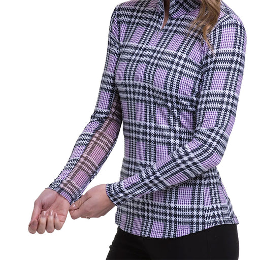 EP NY Glen Plaid Mock Black Womens Golf 1/4 Zip