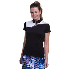 Load image into Gallery viewer, EP NY Mock Zip Black Multi Womens SS Golf Polo
 - 1
