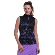 Load image into Gallery viewer, EP NY Bias Print Blk Mock Wmn Sleeveless Golf Polo - BLACK MULTI 003/XL
 - 1