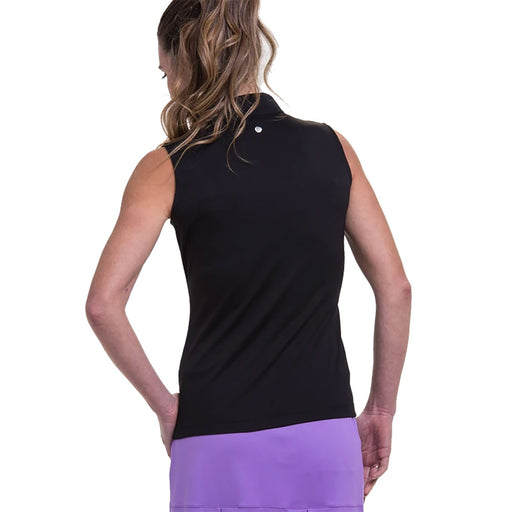 EP NY Bias Print Blk Mock Wmn Sleeveless Golf Polo