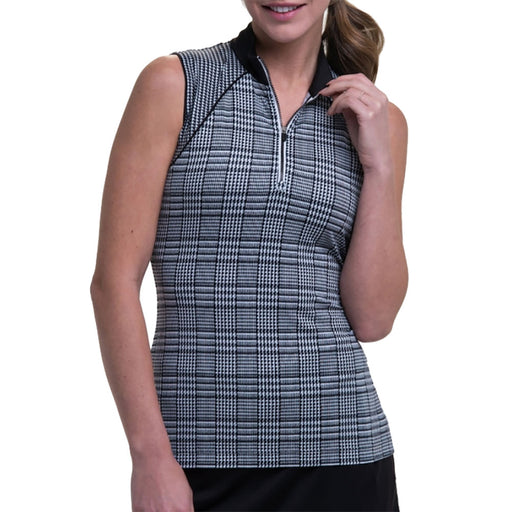 EP NY Mock Zip Printed Black Womens SL Golf Polo