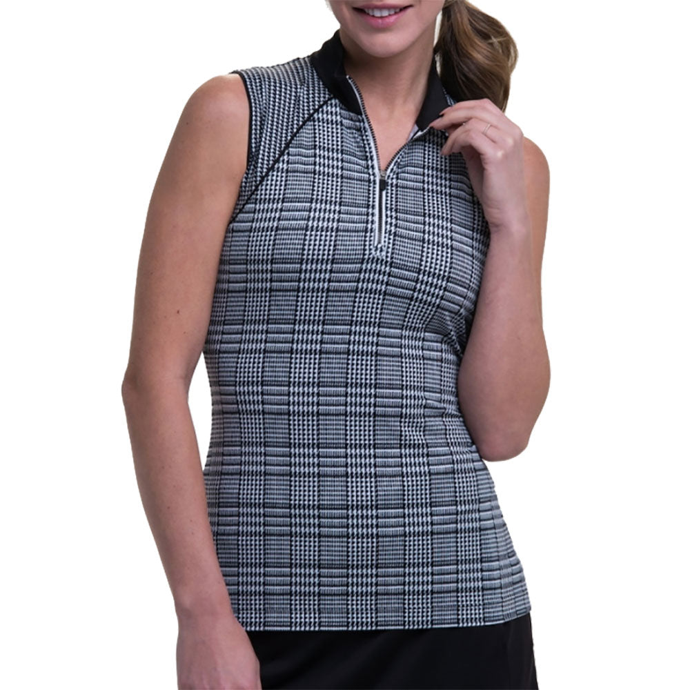 EP NY Mock Zip Printed Black Womens SL Golf Polo