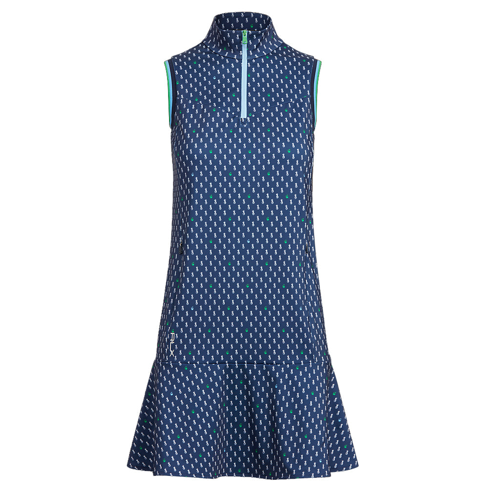 RLX Printed Zip Elite Wick Blue Womens Golf Dress