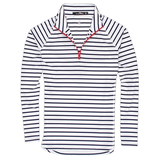 RLX Ralph Lauren Printed UV Protection French Navy Strtipe Womens Golf 1/4 Zip