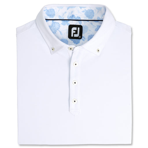 FootJoy Piq Vintage Floral Trim Wht Mens Golf Polo