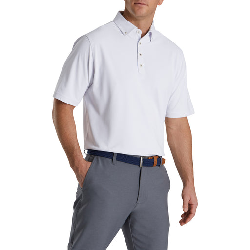 FootJoy Piq Vintage Floral Trim Wht Mens Golf Polo