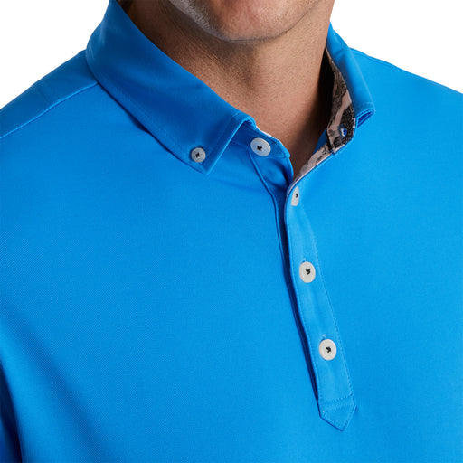 FootJoy Solid Floral Trim Blue Mens Golf Polo