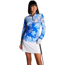 Load image into Gallery viewer, Gottex Zip Mock Life Womens Long Sleeve Sun Shirt - Vntn Scrl Blu/XL
 - 3