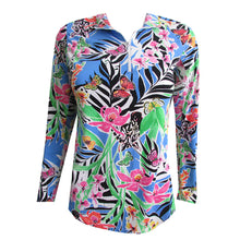 Load image into Gallery viewer, Gottex Zip Mock Life Womens Long Sleeve Sun Shirt - Zebrina Bl Mult/XL
 - 5