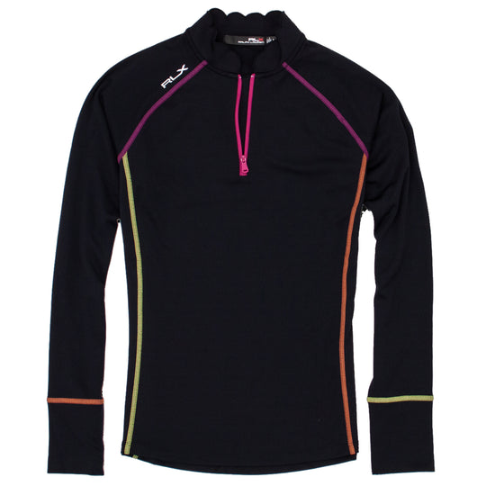 RLX Ralph Lauren Scallop Collar Power Stretch Black Womens Golf 1/4 Zip