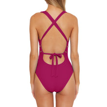 Load image into Gallery viewer, Becca Fine Line Plunge Pomegrante 1pc Wmn Swimsuit
 - 2