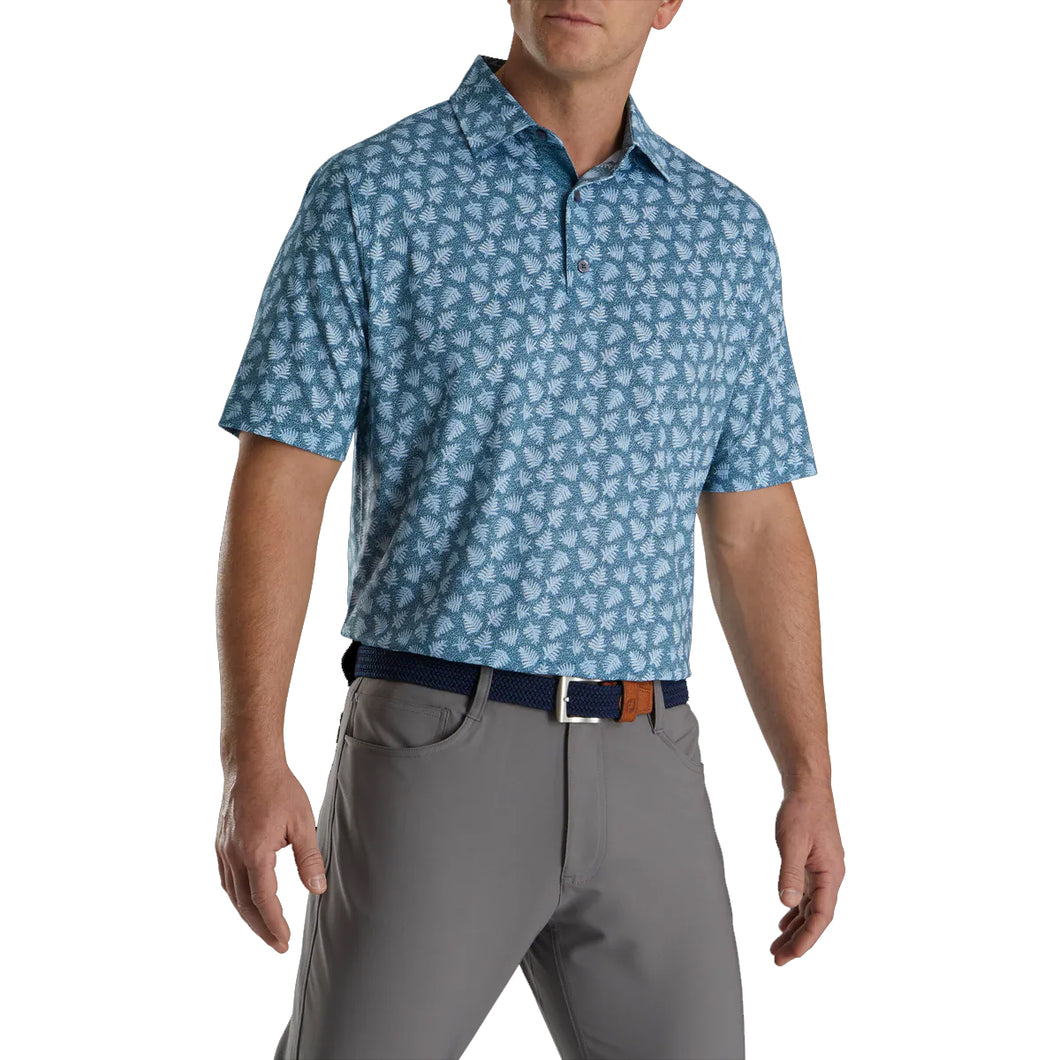 FootJoy Shadow Palm Print Lisle Mens Golf Polo - Ink/Dusk Blue/XXL