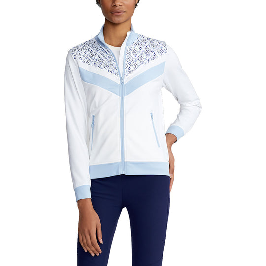RLX Ralph Lauren Full Zip Power Stretch White Elite Blue Womens Golf Jacket