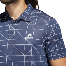 Load image into Gallery viewer, Adidas Jacquard Lines Crew Navy Mens Golf Polo
 - 2