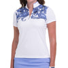 EP New York Split Mock Print White Multi Womens Short Sleeve Golf Polo