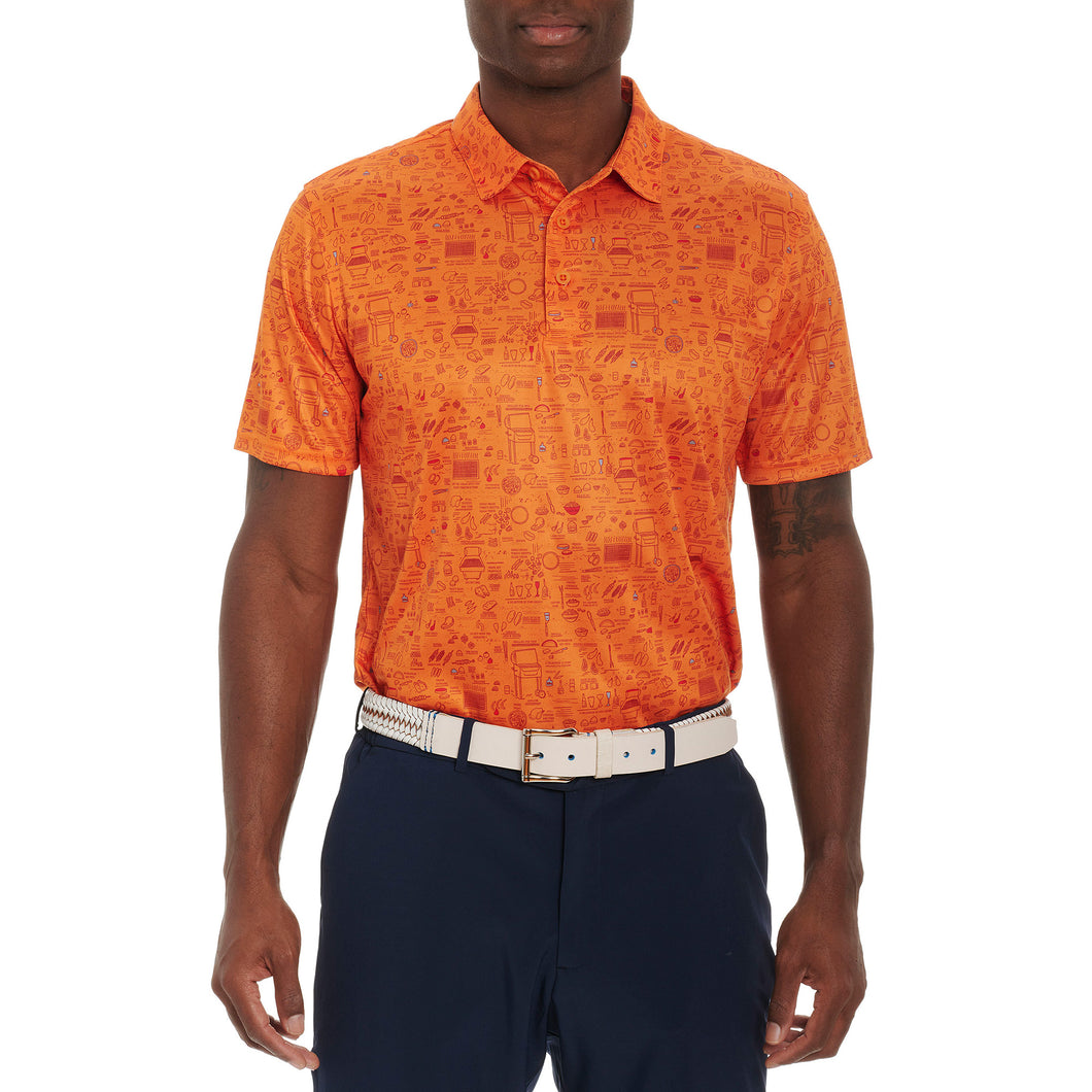 Robert Graham BBQ Boss Knit Mens Golf Polo - Light Orange/XXL
