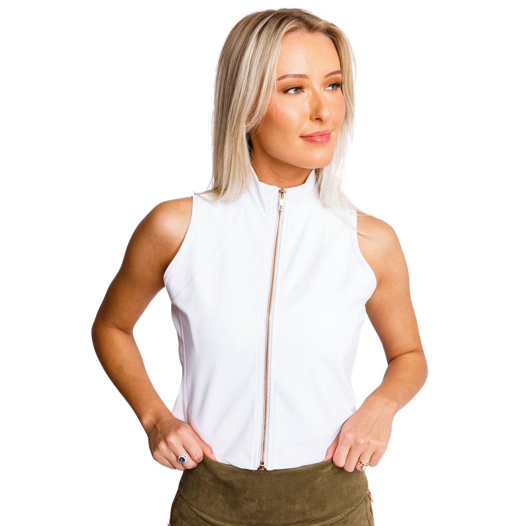 Calliope NYM White Womens Full Zip Sleeveless Polo - White/L