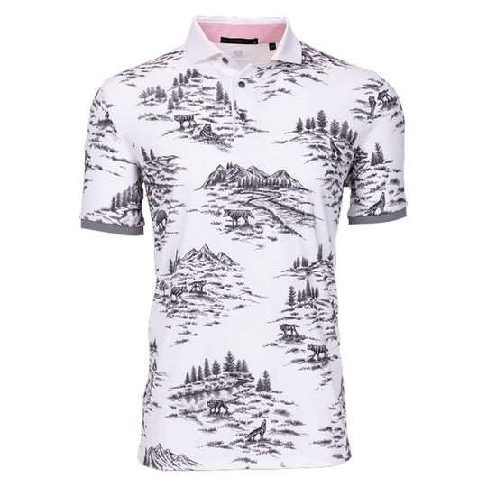 Greyson Wolf Toile Arctic Mens Golf Polo