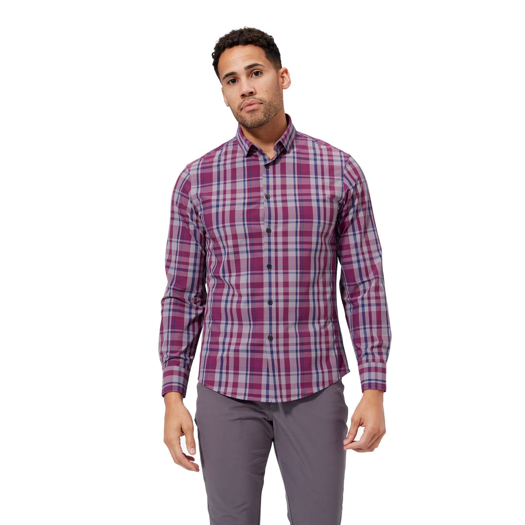 Mizzen + Main Leeward Classic Plum Men Dress Shirt - Plum Gray Plaid/XXL