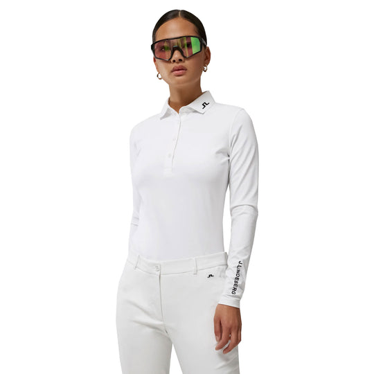 J. Lindeberg Tour Tech White Womens Long Sleeve Golf Polo