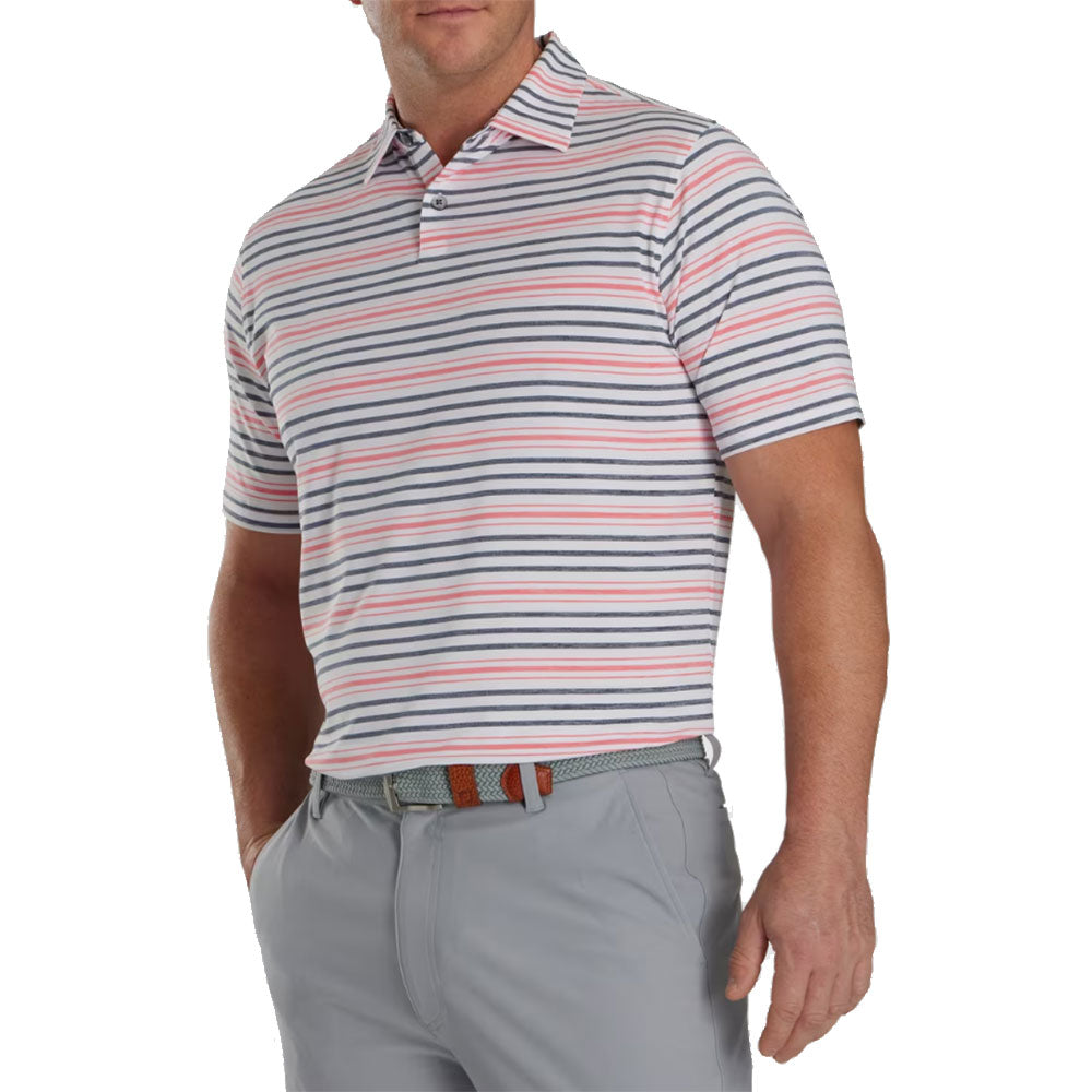 FootJoy Space Dye Stripe Mens Golf Polo - White/Nvy/Coral/XL