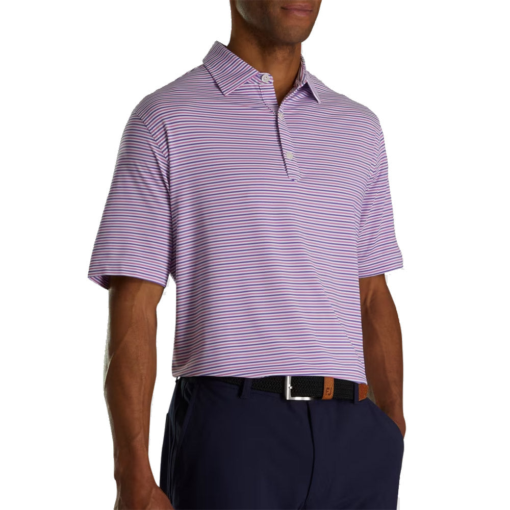 FootJoy Even Stripe Mens Golf Polo - Wht/Orchid/XL