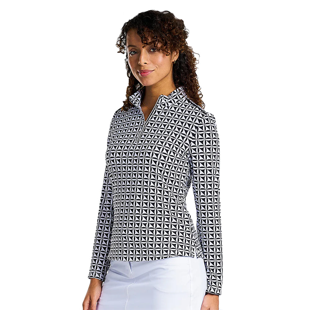 NVO Lida Mock Leng Sleeve Womens Golf Pullover - BLACK 001/XL