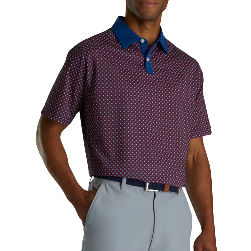 FootJoy Lisle Circle Print Mens Golf Polo - Twilight/Red/XL