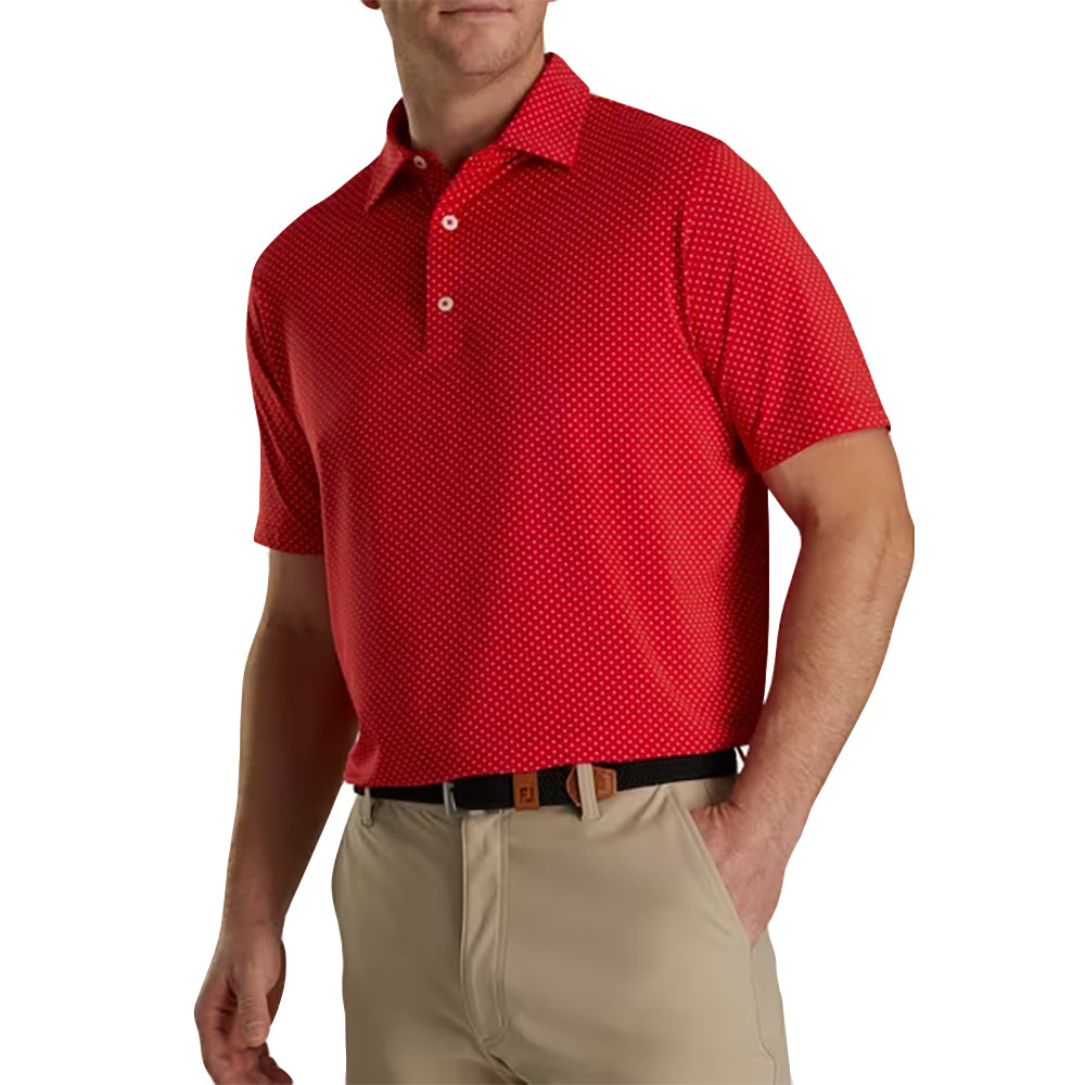 FootJoy Stretch Lisle Dot Print Mens Golf Polo - Red/White/XXL