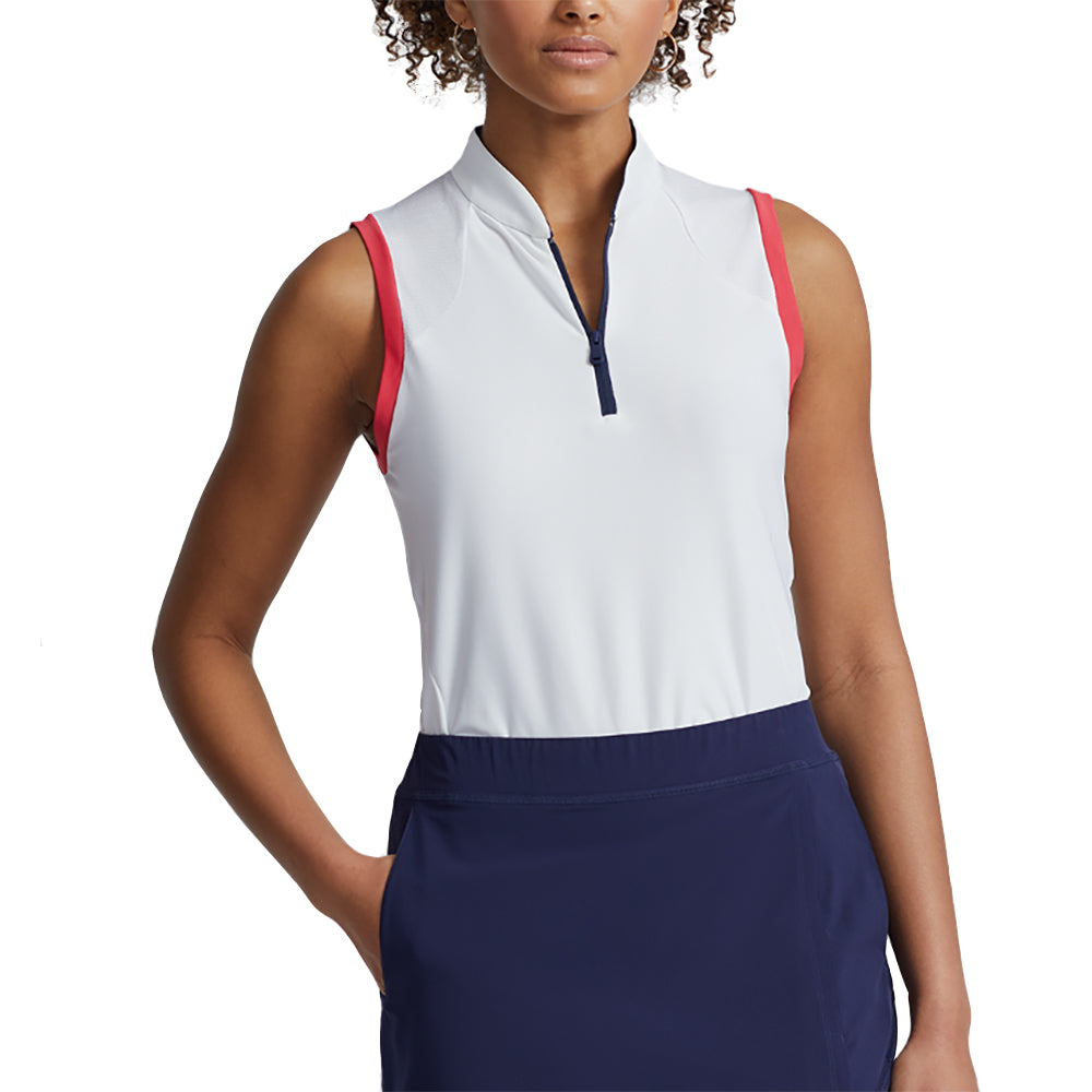 RLX Polo Golf Air Tech Sleeveless Womens Golf Polo - White/Red/Navy/L