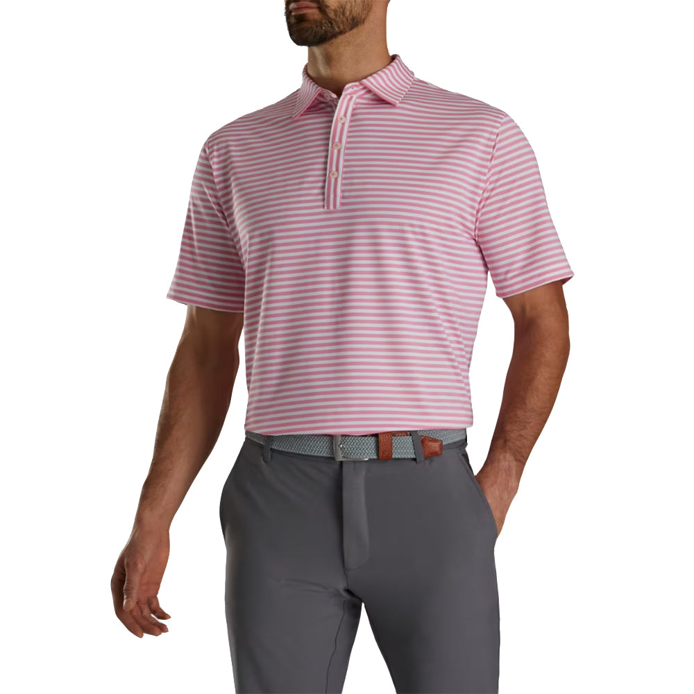 FootJoy Oxford Stripe Rose Mens Golf Polo - Rose/White/XL
