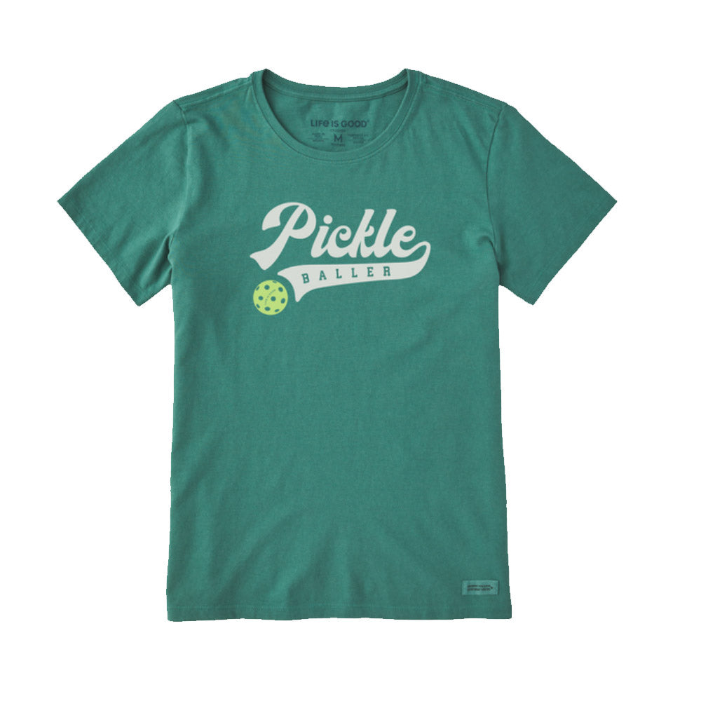 Life Is Good Athletic Pickle Baller Womens Shirt - Spruce Green/XL