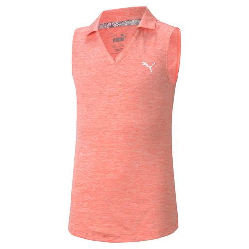 Puma Heather Girls Sleeveless Golf Polo - Peach Heather/XL